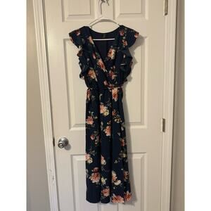 Soprano Navy Blue with Pink Flowers Maxi Dress Sz: XS